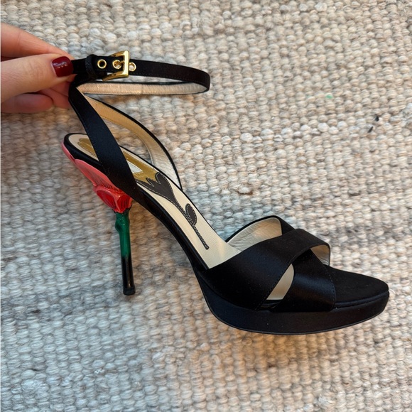 Prada Fairy Collection Satin Platform Ankle Strap Sandal - Black, Size 37 1/2 - Picture 4 of 12
